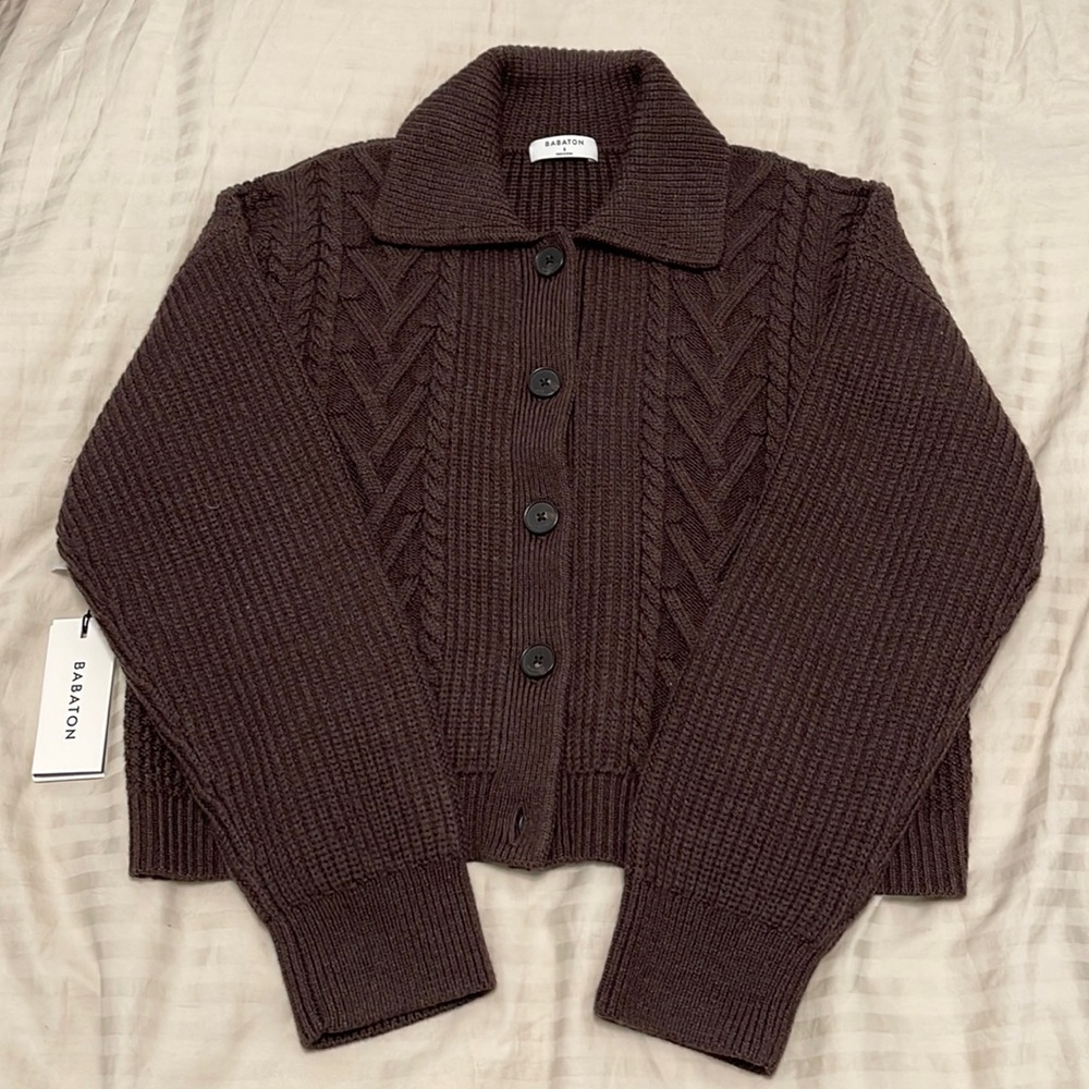 ARITZIA BABATON Emporia Cardigan in Rich Mocha Brown NEW WITH TAGS NEVER WORN